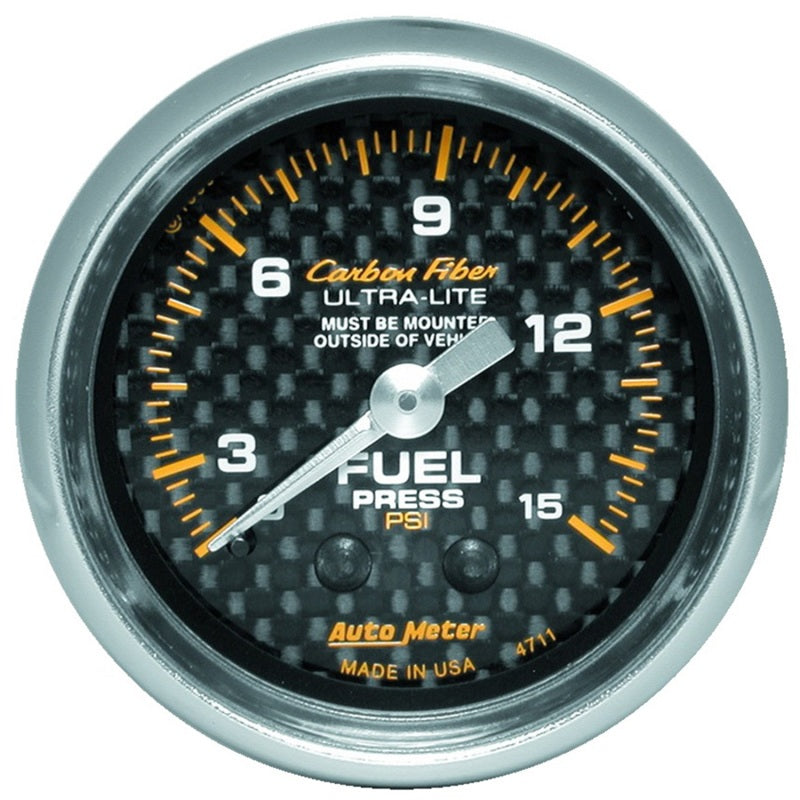 Autometer Carbon Fiber 52mm 15 PSI Mechanical Fuel Pressure Gauge 4711