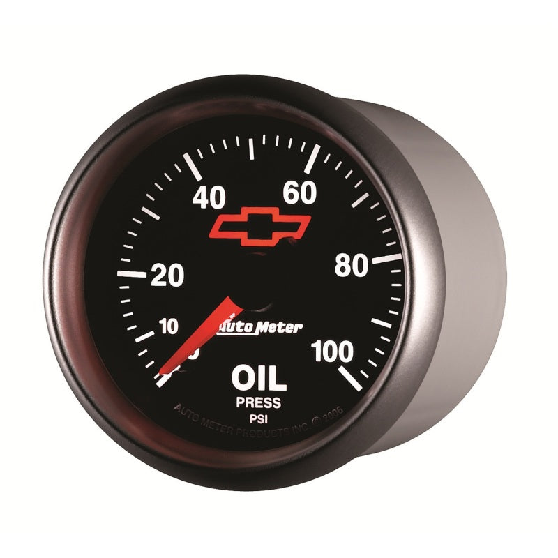 Autometer GM Bowtie Black 2-1/16in 0-100 PSI Oil Pressure - Stepper Motor 3653-00406