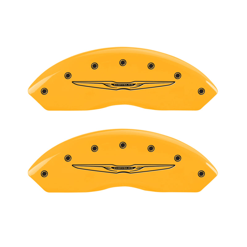 MGP 4 Caliper Covers Engraved Front & Rear Style 2/Chrysler Wing Yellow finish black ch MGP