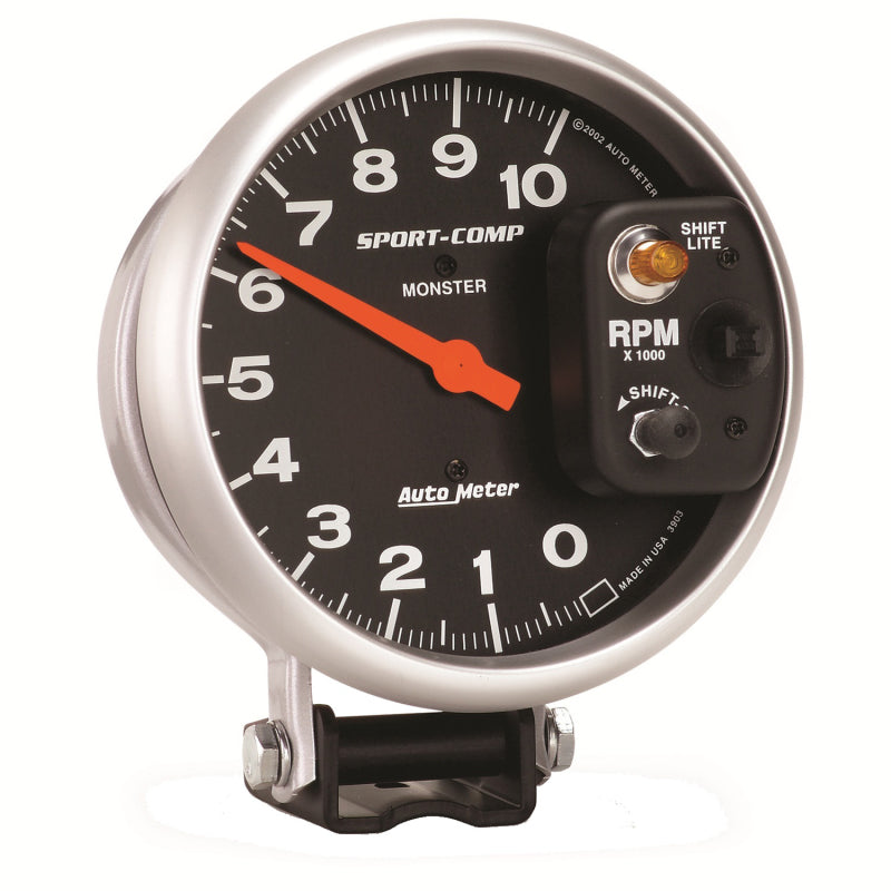 Autometer Sport-Comp 5 inch 10,000 RPM Pedestal Mount Tachometer (Shift-Lite on Control Shield) 3903