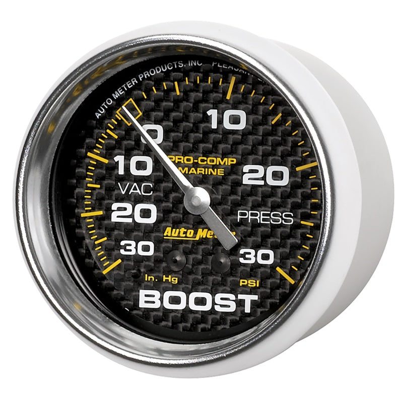 Autometer Marine Carbon Fiber Gauge 2-5/8in Mechanical Vacuum/Boost Gauge 30INHG-30PSI 200775-40