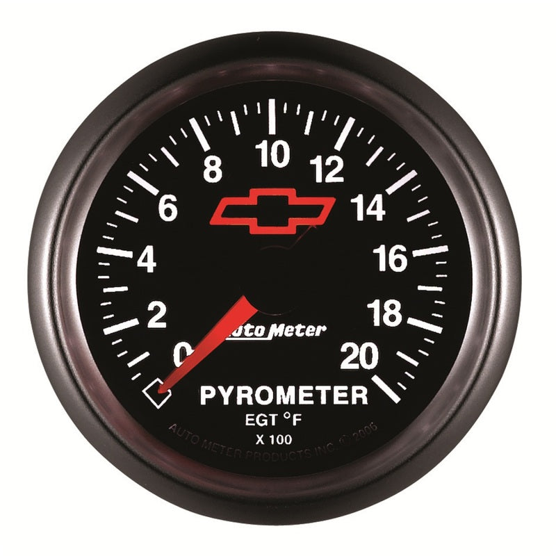 AutoMeter Gauge Pyrometer (Egt) 2-1/16in. 2000 Deg. F Stepper Motor Chevy Red Bowtie Black 3645-00406