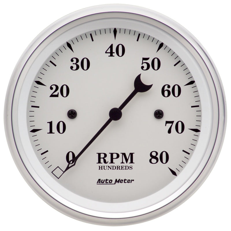 AutoMeter Gauge Tachometer 3-3/8in. 8K RPM In-Dash Old Tyme White 1690