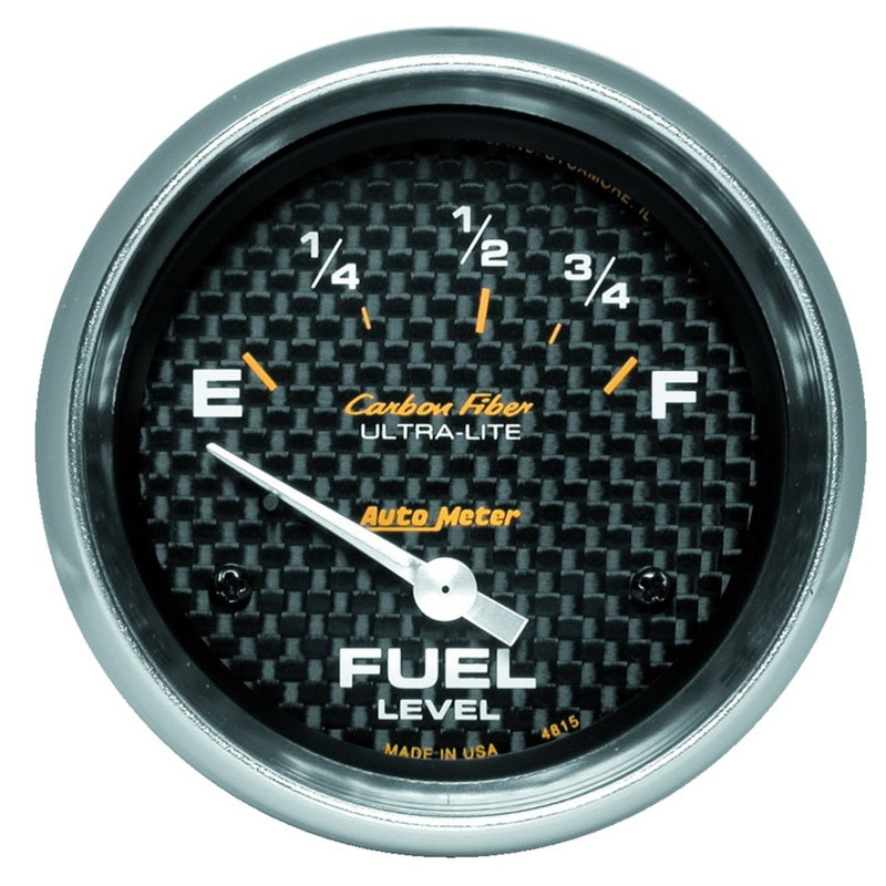 AutoMeter Gauge Fuel Level 2-5/8in. 73 Ohm(e) to 10 Ohm(f) Elec Carbon Fiber 4815