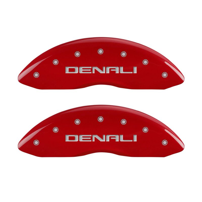 MGP 4 Caliper Covers Engraved Front & Rear Denali Red Finish Silver Char 2018 GMC Canyon MGP