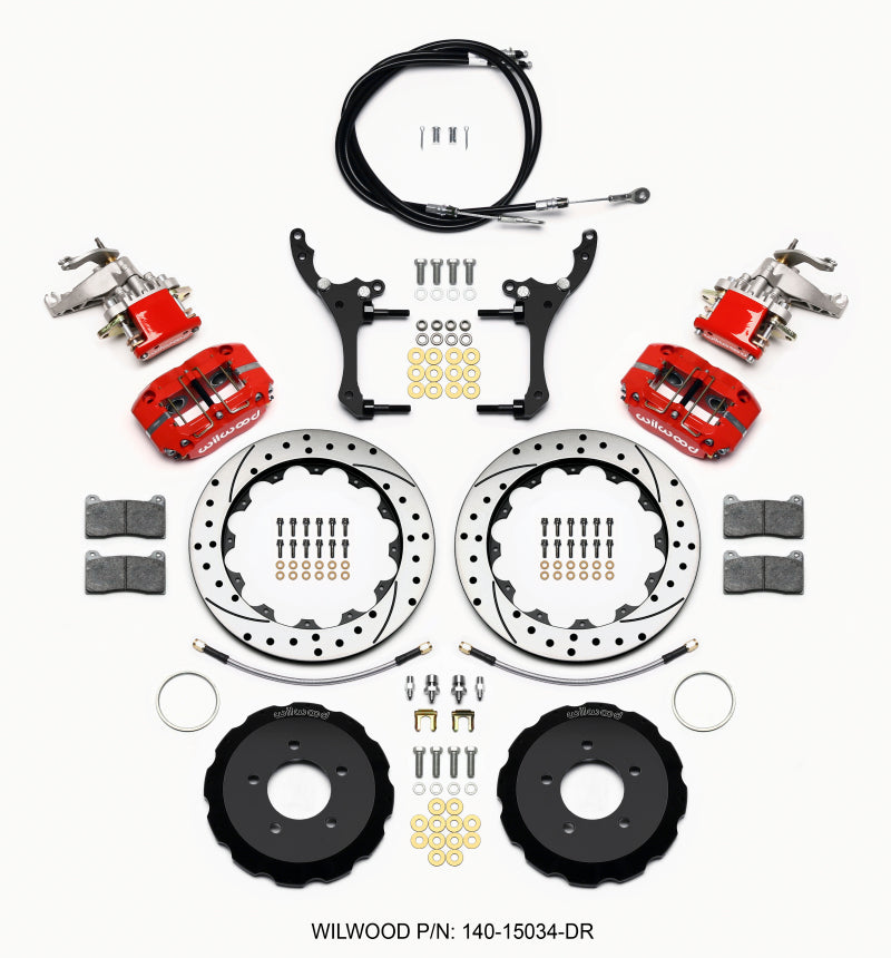 Wilwood Dynapro Radial4 / MC4 Rear Kit 12.88 Drilled Red 2006-15 Miata w/Lines & Cables Wilwood