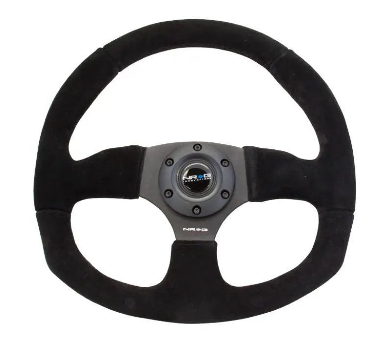 NRG Reinforced Steering Wheel Suede Leather Steering Wheel Black Stitch - eliteracefab.com