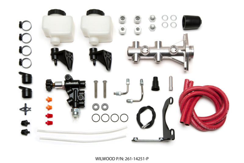 Wilwood Tandem Remote M/C Kit w L/H Brkt & Prop Valve - 1in Bore Ball Burnished Wilwood