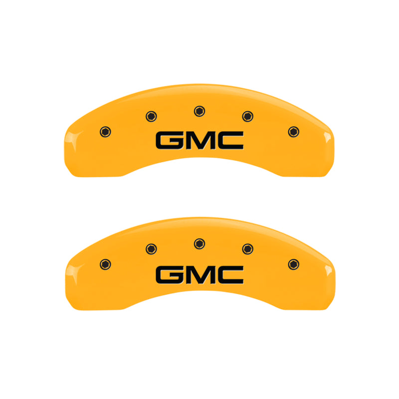 MGP 4 Caliper Covers Engraved Front & Rear 99-03 GMC Sierra 1500 Yellow Finish Black GMC Logo MGP