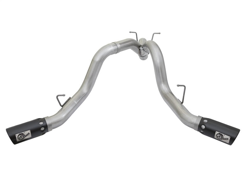 aFe ATLAS 4in DPF-Back Alum Steel Exhaust System w/Dual Exit Black Tip 2017 GM Duramax 6.6L (td) aFe