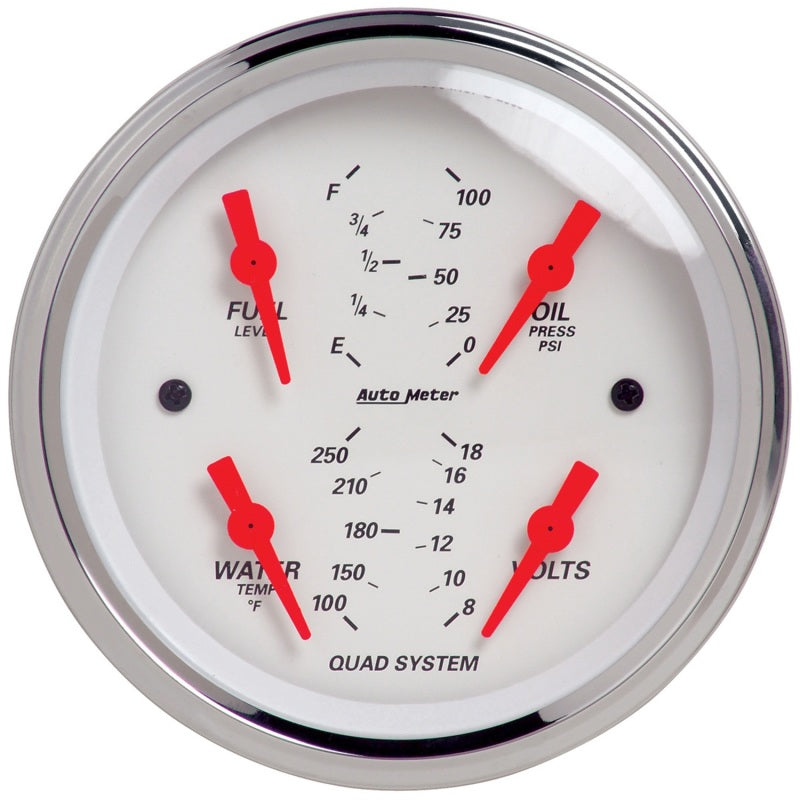 Autometer Arctic White 3-3/8in Kit Box w/Elec Speedo Elec Oil Press, Water Temp, Volt, Fuel Level 1308
