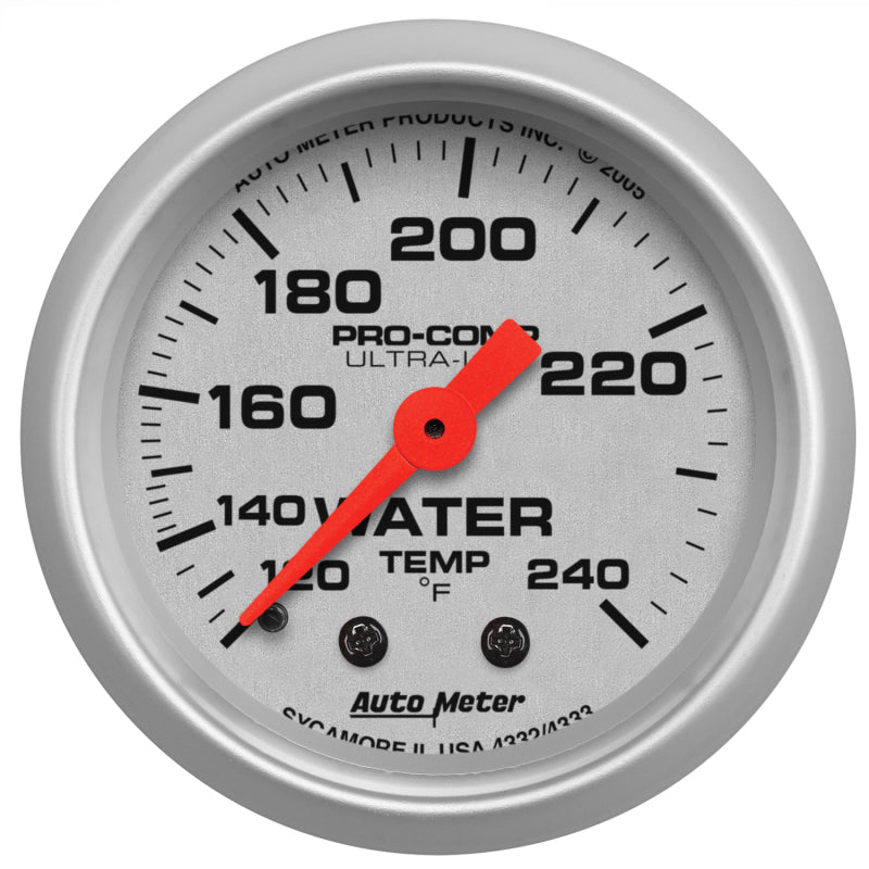 Autometer Ultra-Lite 52mm 120-240 Deg F Mechanical Water Temp Gauge 12in Tubing 4333