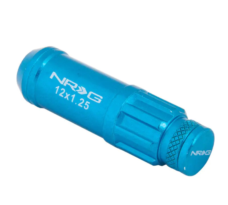 NRG 700 Series M12 X 1.25 Steel Lug Nut w/Dust Cap Cover Set 21 Pc w/Locks & Lock Socket - Blue - eliteracefab.com