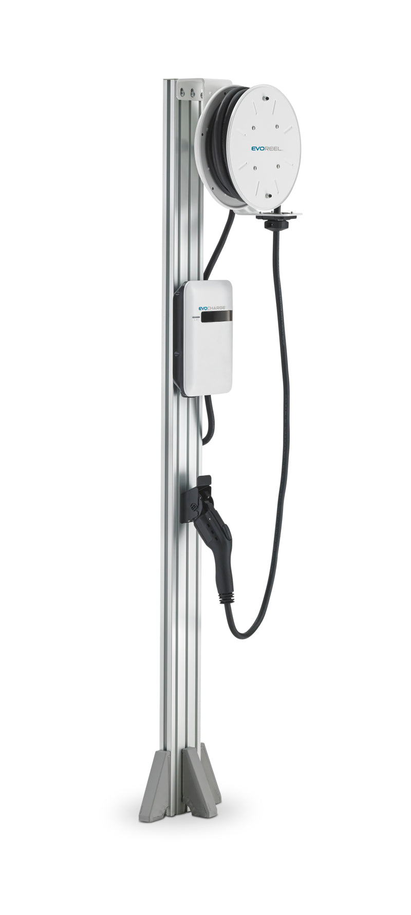 EvoCharge EVSE Single Port Pedestal w/22ft EvoReel - eliteracefab.com