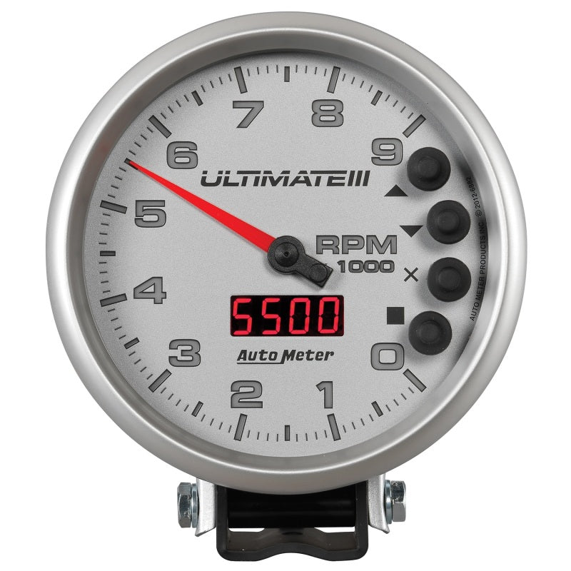 Autometer 5 inch Ultimate III Playback Tachometer 9000 RPM - Silver 6882