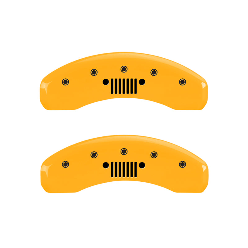 MGP 4 Caliper Covers Engraved Front JEEP Engraved Rear JEEP Grill logo Yellow finish black ch MGP