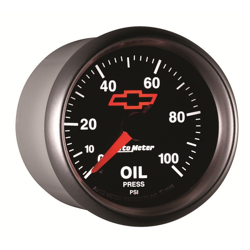 Autometer GM Bowtie Black 2-1/16in 0-100 PSI Oil Pressure - Stepper Motor 3653-00406