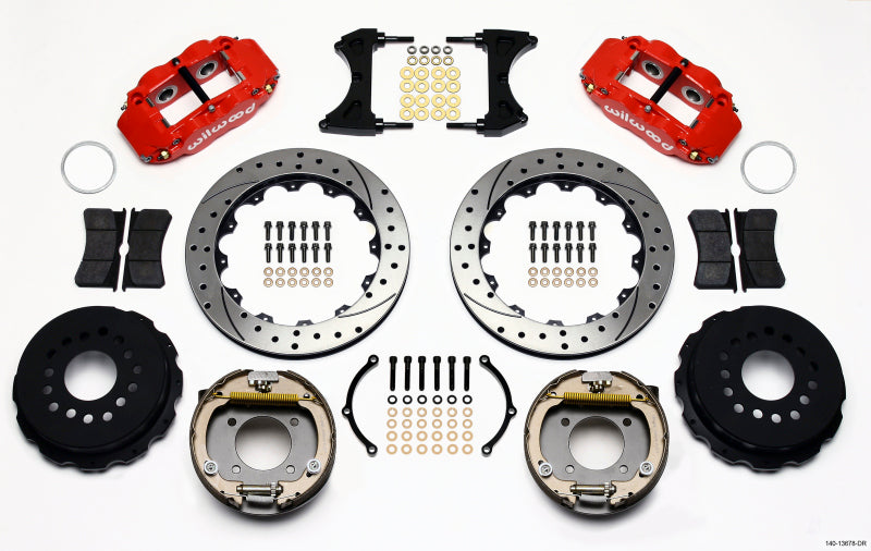 Wilwood Narrow Superlite 4R Rear P-Brk Kit 12.88in Drill Red Chevy 12 Bolt w/ C-Clips Wilwood