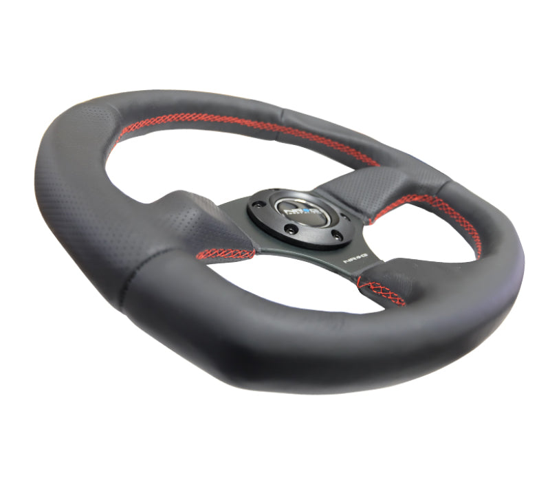 NRG Reinforced Steering Wheel Leather Steering Wheel Red Stitch - eliteracefab.com