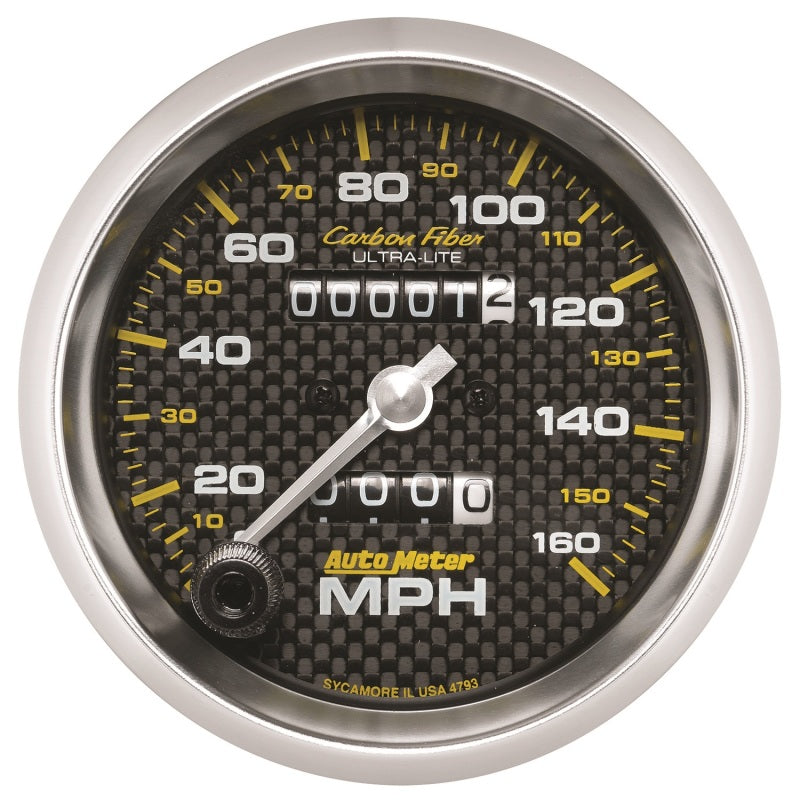Autometer 3-3/8in Carbon Fiber 0-160MPH Mechanical Speedometer 4793
