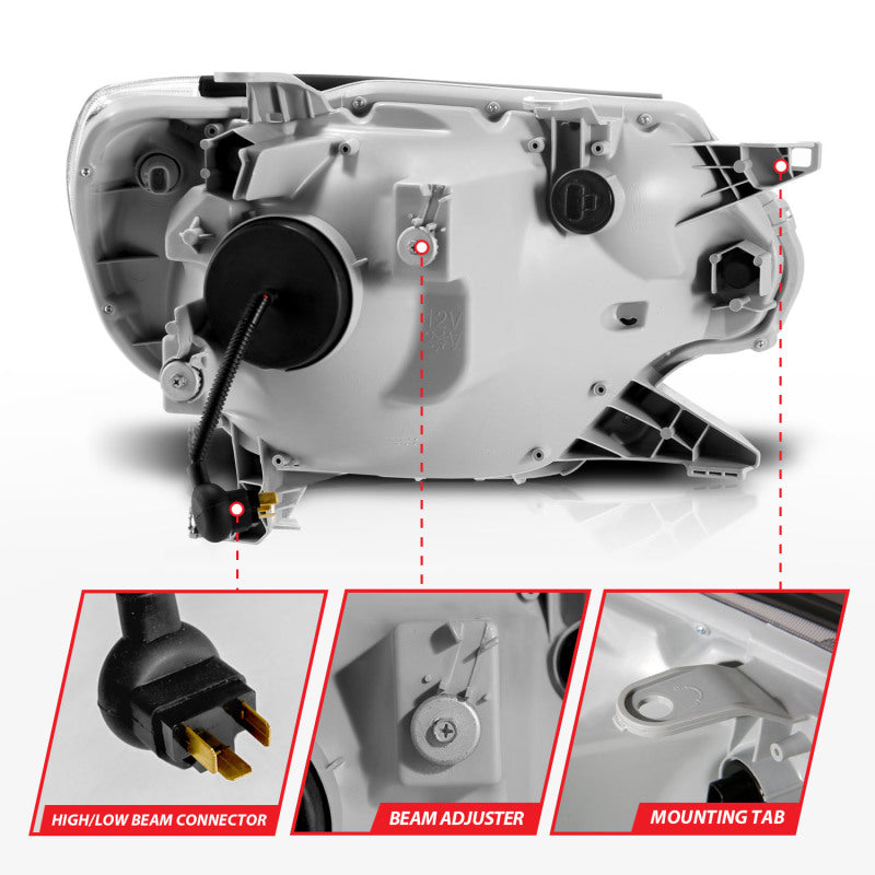 ANZO 12-15 Toyota Tacoma Projector Headlights - w/ Light Bar Switchback Chrome Housing ANZO