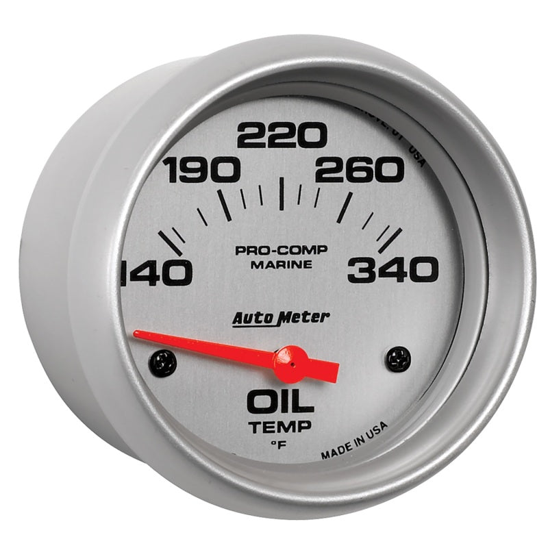 Autometer Marine Silver Ultra Lite Electric Oil Temperature Gauge 2-5/8in 140-300 Deg F 200765-33