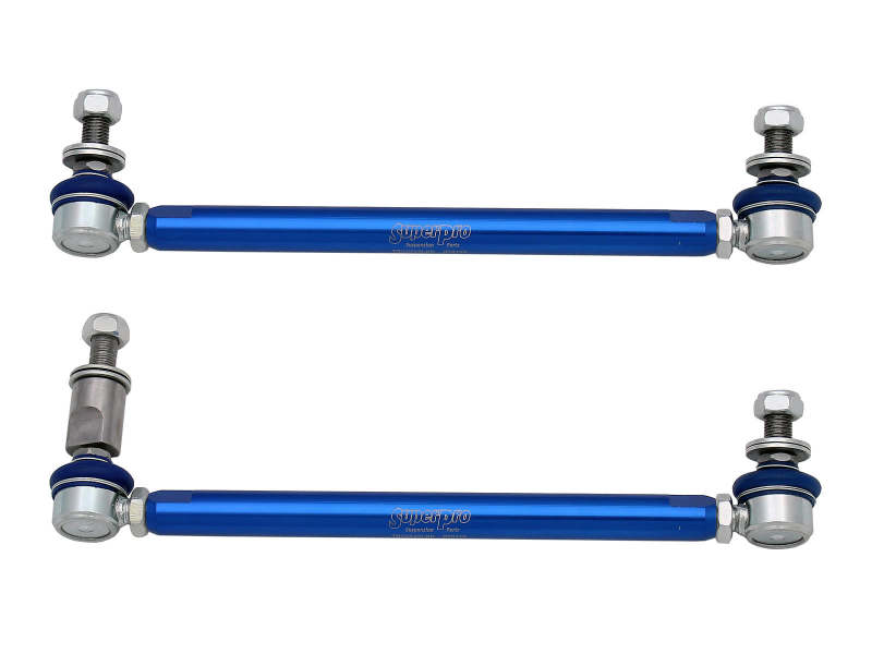 SuperPro TRC4301 heavy-duty adjustable front sway bar links fit MQB-platform Audi A3/S3/RS3 and VW GTI, Golf, SportWagen, and Tiguan.