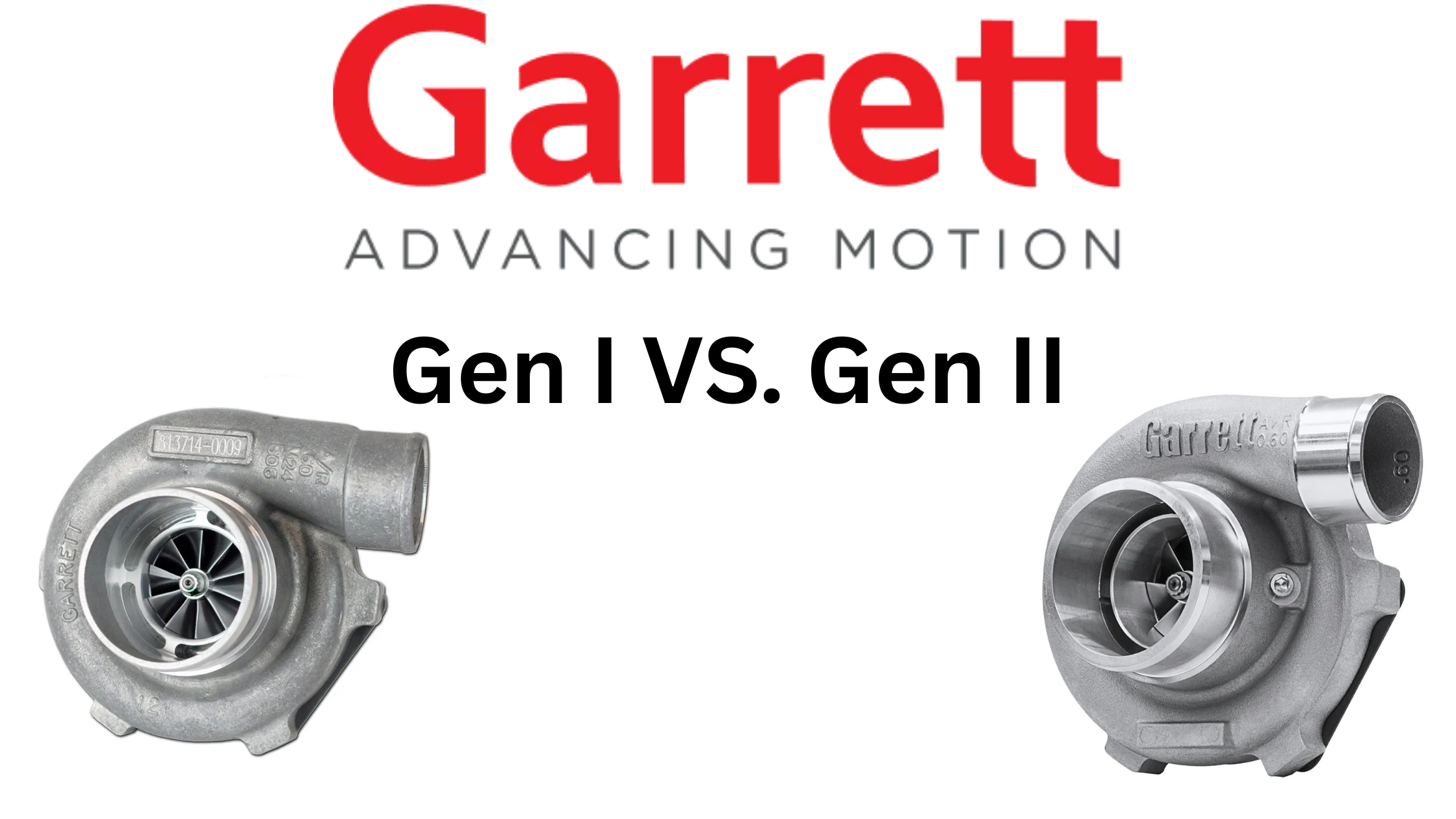 Garrett GTX Gen II Super Core turbocharger on display with high-performance components for racing and tuning applications.
