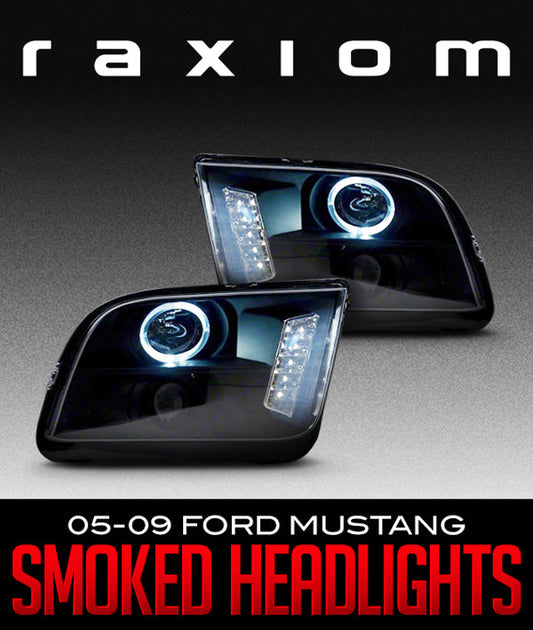 Raxiom 05-09 Ford Mustang w/ Halogen LED Halo Prjctr Headlights-Blk Hsng(Smoked Lens Exclude GT500)