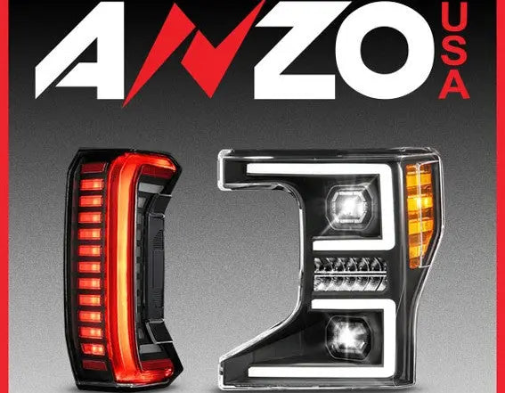 ANZO USA Exclusive Series lights with smoked lenses and blacked-out housings showcasing aggressive LED styling on a modern vehicle