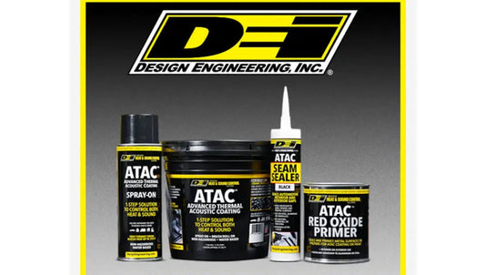 DEI Advanced Thermal Acoustic Coating products including gallon can, aerosol spray, primer, and seam sealer displayed together