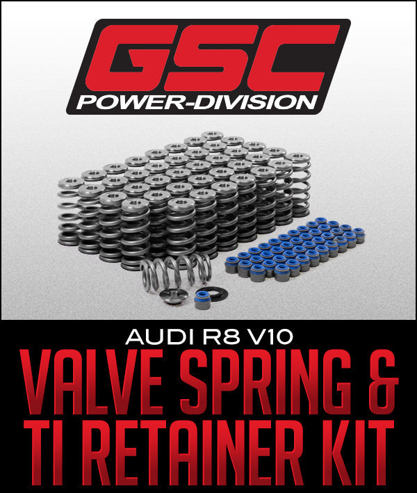 GSC 5025 Valve Spring & Titanium Retainer Kit for Audi R8 V10 and Lamborghini Huracan 5.2L engines. High-performance upgrade with lightweight titanium retainers and enhanced valve control.