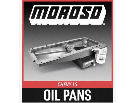 Moroso fabricated oil pan for Chevrolet LS engine with internal baffling and trap doors for improved oil control under racing conditions