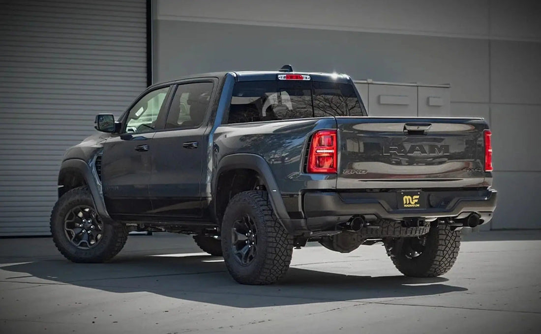 Black MagnaFlow RHO SPEQ Cat-Back Exhaust installed on 2025 Ram 1500