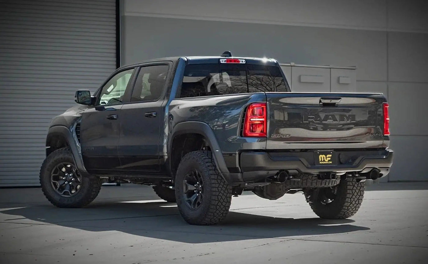 Black MagnaFlow RHO SPEQ Cat-Back Exhaust installed on 2025 Ram 1500