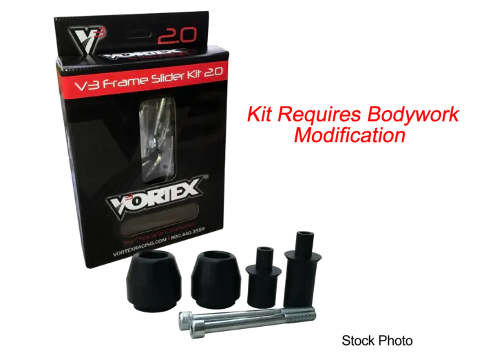 Vortex frame sliders for motorcycle crash protection on sport bikes street bikes and race bikes