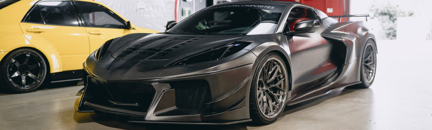 C8 Corvette with Anderson Composites carbon fiber hood installed