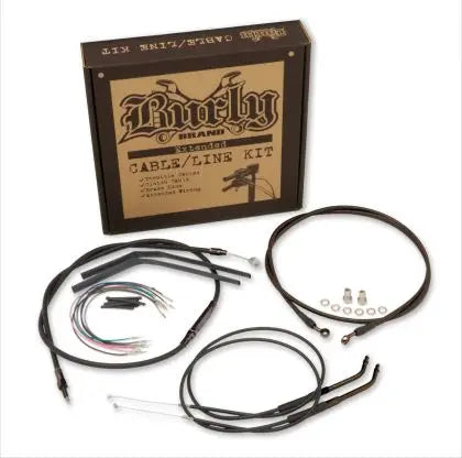 Burly Brand handlebar cable kits with throttle cables clutch cables brake lines and wiring extensions for motorcycle bar swaps