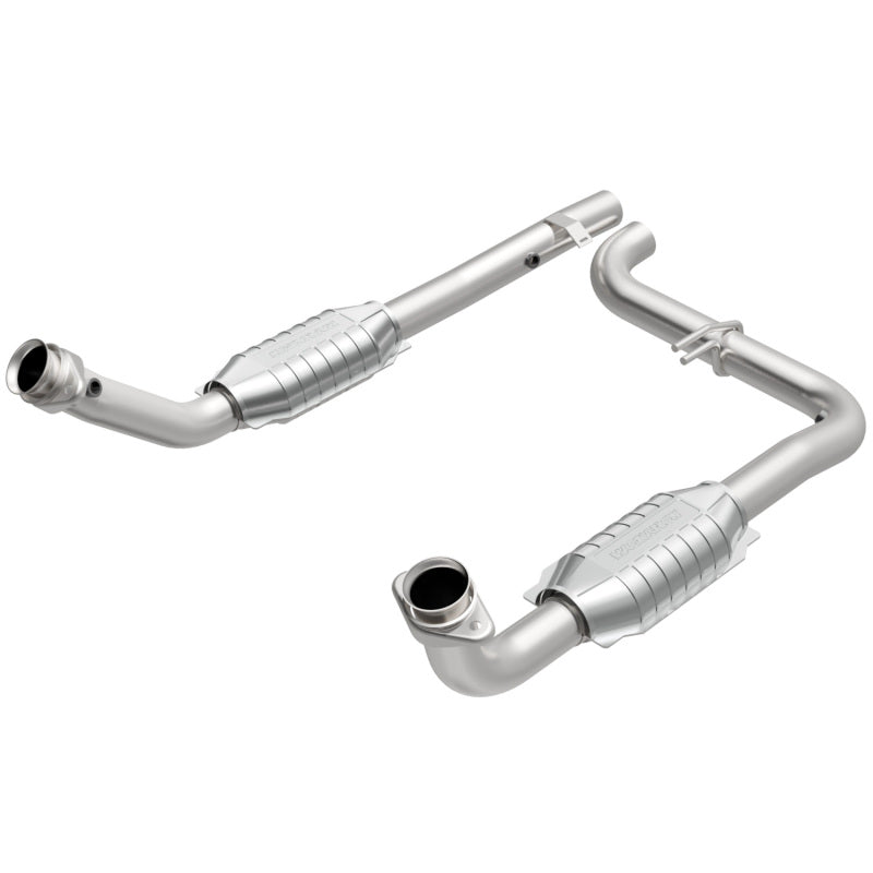 Direct-fit stainless steel catalytic converter assembly with precision mounting flanges at Elite Race Fab