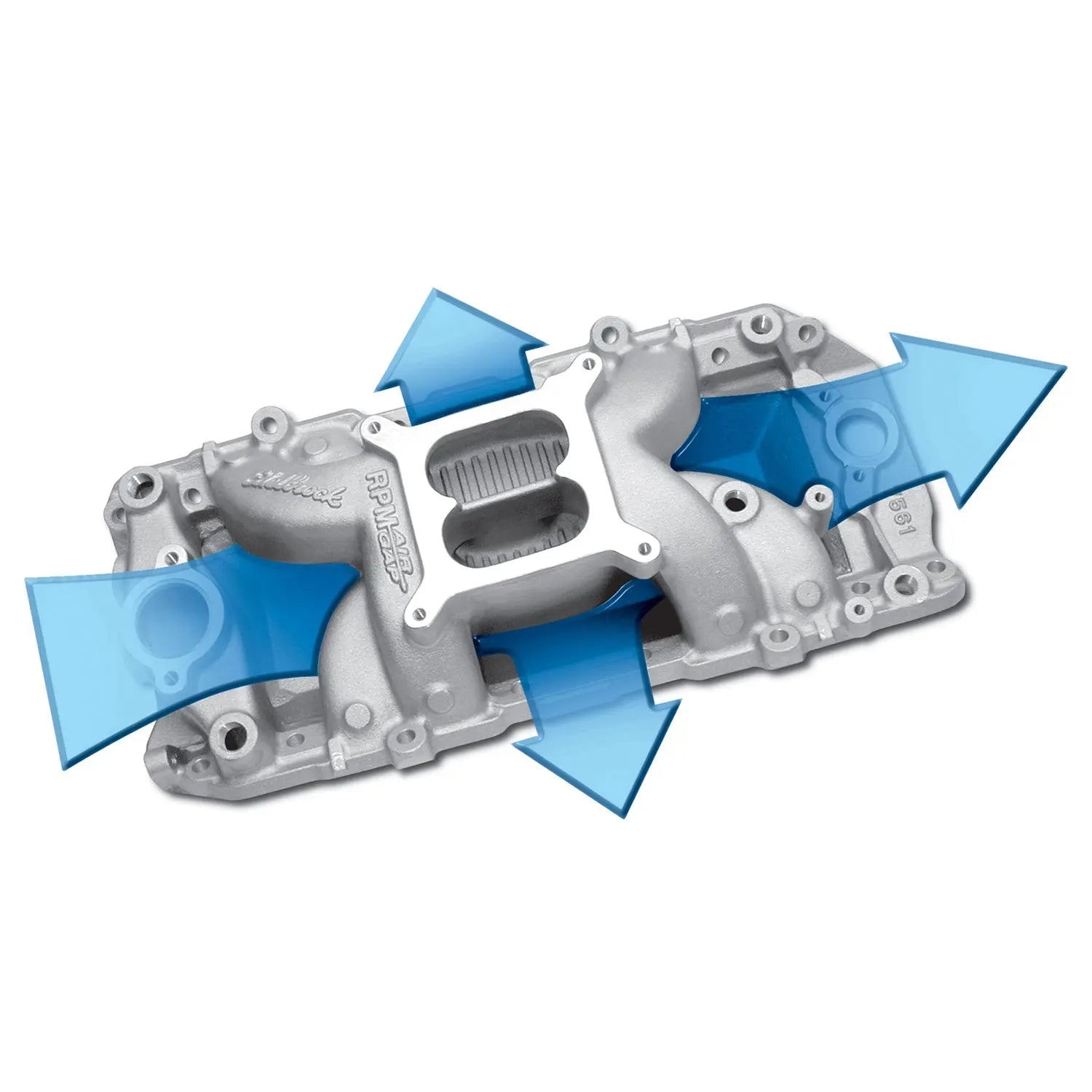 Edelbrock Performer RPM Air-Gap dual-plane intake manifold for high-performance Small Block Chevy engines.