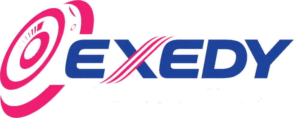 Exedy logo featuring bold, streamlined lettering, symbolizing high-performance clutches and drivetrain solutions for enhanced vehicle performance