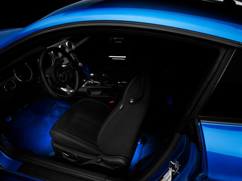 Custom LED interior light kit installed in vehicle footwell and dome light at Elite Race Fab