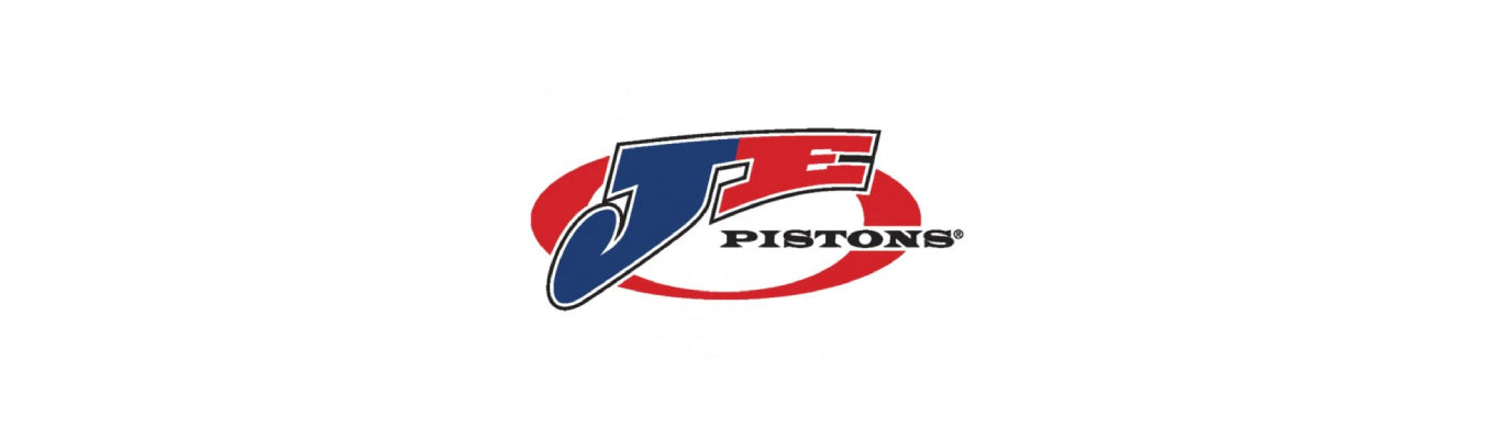 JE Pistons logo featuring bold, modern typography, symbolizing high-performance forged pistons and racing engine components.