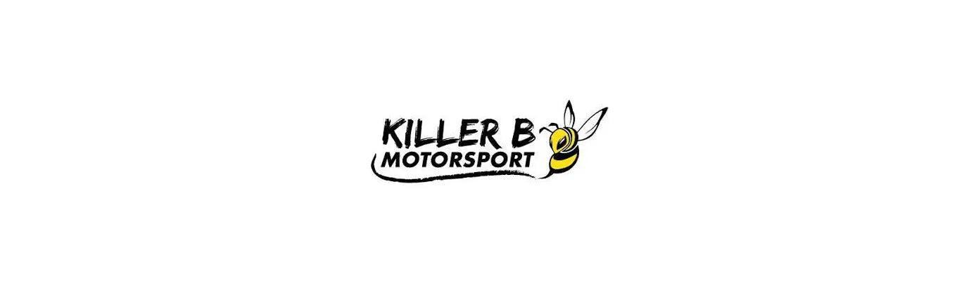 Killer B Motorsport logo featuring bold and aggressive typography with a bee-inspired design, symbolizing high-performance automotive parts and Subaru upgrades engineered for power and durability.