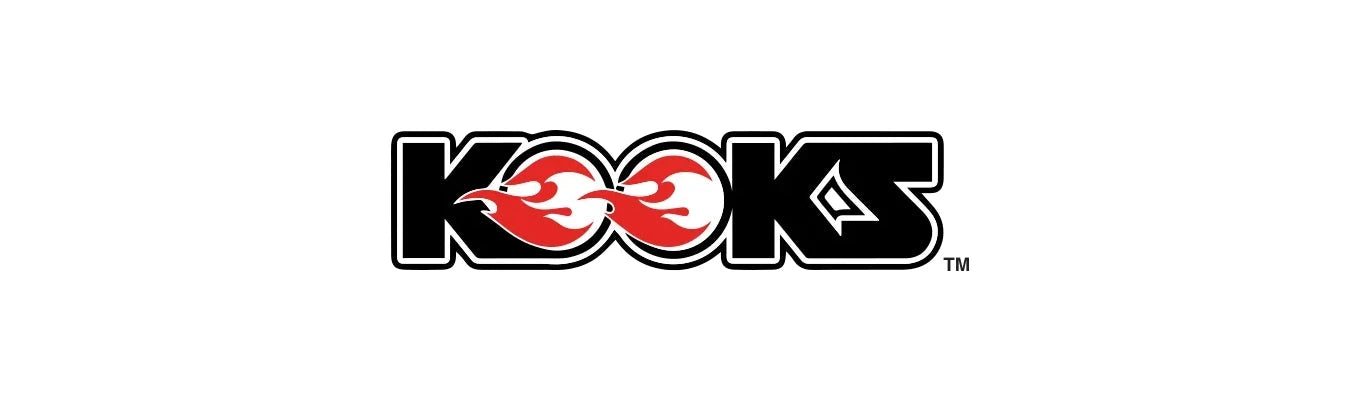 Kooks Headers logo featuring bold, aggressive typography with a sleek design, representing high-performance exhaust systems and headers built for power and durability.
