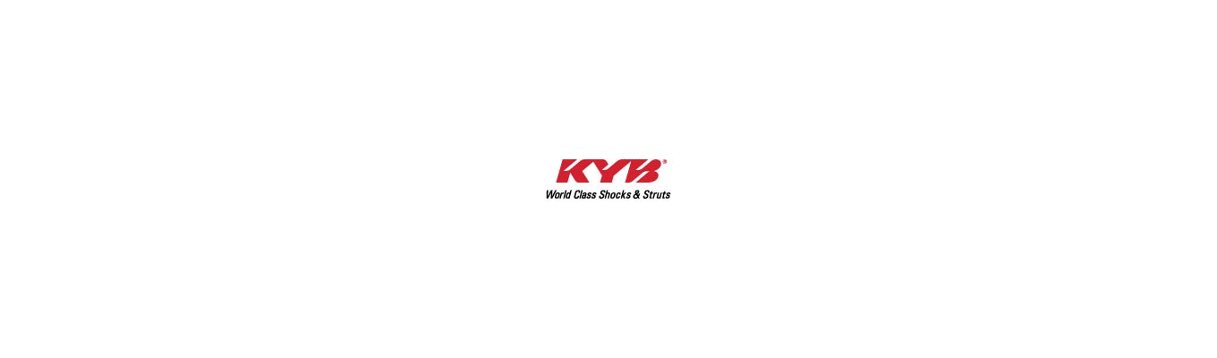 KYB logo featuring bold, professional typography with a dynamic design, representing premium shocks and struts available at Elite Race Fab for enhanced vehicle performance and ride comfort.