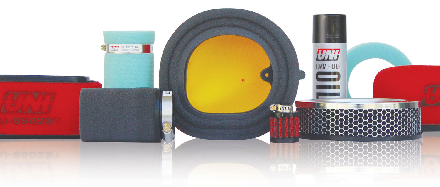 Uni Filter reusable foam air filters for motorcycles, ATVs, and off-road vehicles operating in dusty conditions