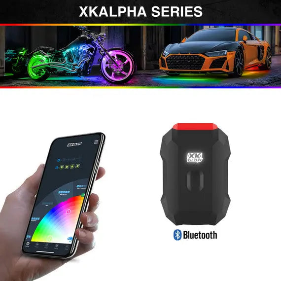 XK Glow app controlled Bluetooth RGB LED lights for cars trucks Jeeps motorcycles UTVs ATVs and custom builds