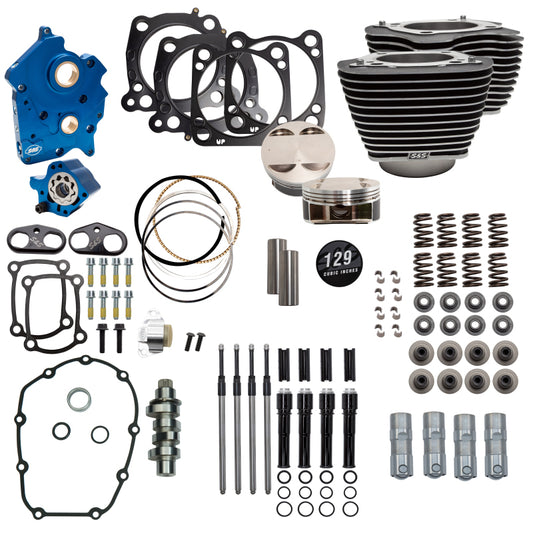 S&S Cycle 2017+ M8 129in Power Pk w/ Blk Pushrod Tubes & Cam Chain Tensioners - Blk w/ HL Incl. VVT