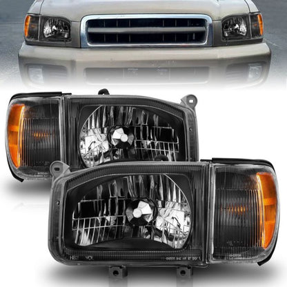 ANZO NISSAN PATHFINDER 99-04 CRYSTAL HEADLIGHTS BLACK W/ CORNER LIGHT 2PC - 111051